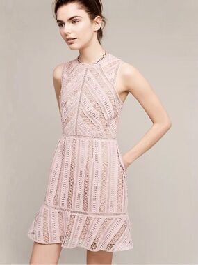 Anthropologie Greylin Emilia Lace Mini Dress • Blush • Ruffle Hem • XS • NWOT